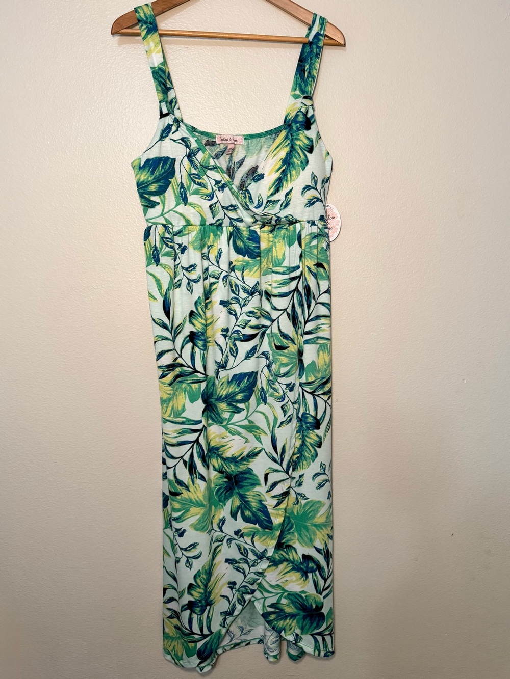 Harlow & Rose NWT XL Tropical Leaf Faux Wrap Maxi Dress Palm Print